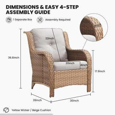 Belord 2-piece patio wicker chairs set with 4-inch cushions, part of the NTC Series, ideal for outdoor conversation and relaxation.