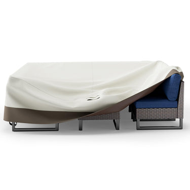 Belord 110-inch waterproof patio furniture cover made of durable 600D fabric, UV and wind proof for outdoor protection.