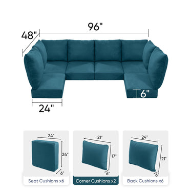 6 Seater 24x24x6 Outdoor Patio Corner Cushion Classic Peacock Blue