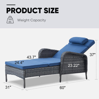 Belord outdoor wicker chaise lounge with 5-position adjustable backrest and sturdy design, part of the NTC patio conversation set.