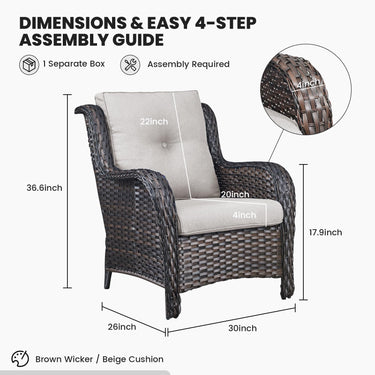 Belord 2-piece wicker patio conversation set with two chairs and 4-inch cushions, part of the NTC Series.