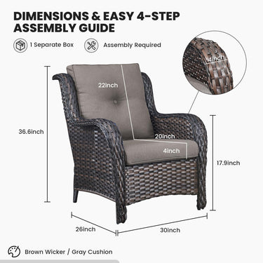 Belord 2-piece patio wicker chairs set with 4-inch cushions, part of the NTC Series, ideal for outdoor conversation and relaxation.