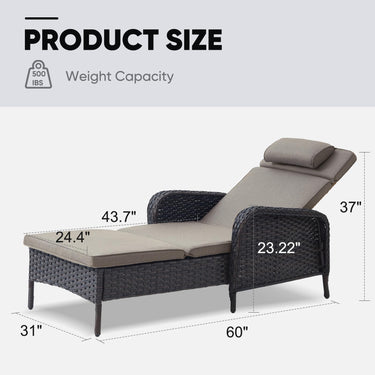 Belord outdoor wicker chaise lounge in a five-position, patio conversation set with a sturdy 500 lb capacity, ideal for outdoor relaxation.