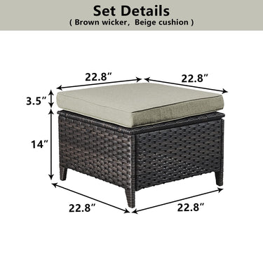 Belord 2-piece patio wicker ottoman set with side tables from the NTC Series, ideal for outdoor conversation areas.