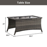 Belord outdoor wicker coffee table with glass top and ottoman storage, part of the NTC Series patio conversation set.