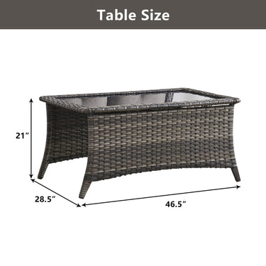 Belord outdoor wicker coffee table with glass top and ottoman storage, part of the NTC Series patio conversation set.