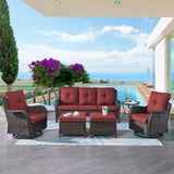 Belord 2-piece patio wicker ottoman set with side tables from the NTC Series, featuring woven wicker and cushioned tops.