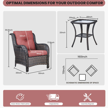 Belord 3-piece patio wicker furniture set with two chairs and a side table, ideal for outdoor conversation and relaxation.