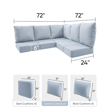 5 Seater 24x24x6 Outdoor Patio Corner Cushion Classic Baby Blue