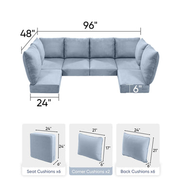 6 Seater 24x24x6 Outdoor Patio Corner Cushion Classic Baby Blue