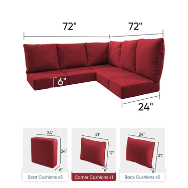 5 Seater 24x24x6 Outdoor Patio Corner Cushion Classic Red