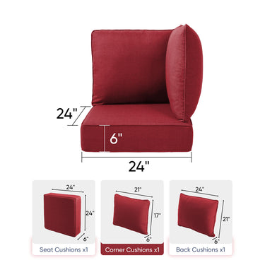 Luxury 24x24x6 Outdoor Patio Corner Cushion Classic Red