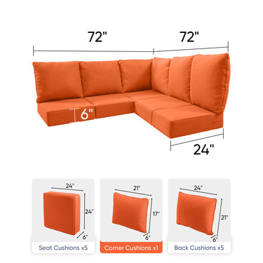 5 Seater 24x24x6 Outdoor Patio Corner Cushion Classic Orange