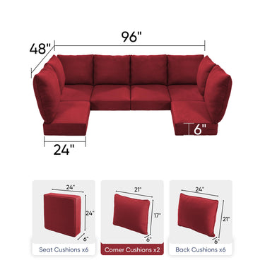 6 Seater 24x24x6 Outdoor Patio Corner Cushion Classic Red