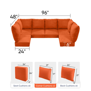 6 Seater 24x24x6 Outdoor Patio Corner Cushion Classic Orange