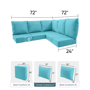 5 Seater 24x24x6 Outdoor Patio Corner Cushion Classic Turquoise