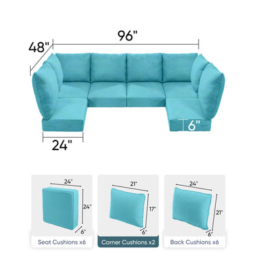 6 Seater 24x24x6 Outdoor Patio Corner Cushion Classic Turquoise