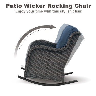 Belord 2-piece patio wicker rocking chairs set with olefin cushions, part of the NTC Series, shown outdoors with wooden decking.