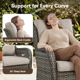 Pair of Belord wicker swivel glider chairs with 5-inch cushions, 360° rotation, suitable for patio conversation sets.