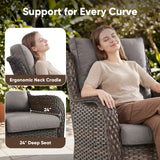Set of two Belord wicker swivel glider patio chairs with 5-inch cushions, 360-degree rotation, and sturdy 300 lb capacity.