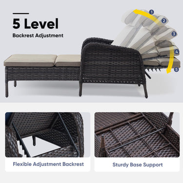 Belord outdoor wicker chaise lounge with 5-position adjustment, part of the patio conversation sets, featuring durable wicker and comfortable design.