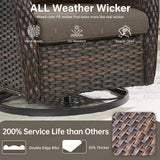 Pair of Belord swivel patio chairs with 360° rotation and 5-inch cushions, part of the NTC Series, shown outdoors.