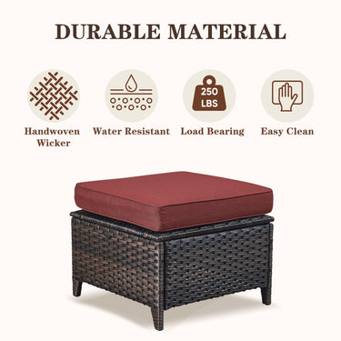 Belord 2-piece patio wicker ottoman set with side tables from the NTC Series, ideal for outdoor conversation and lounging.