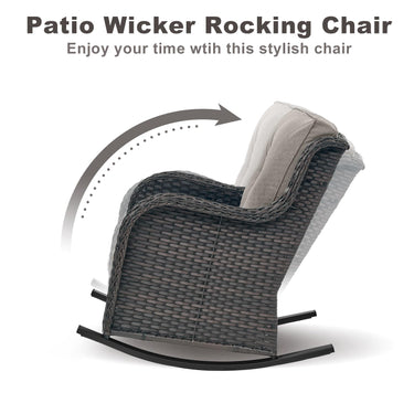 Belord 2-piece patio wicker rocking chairs set with olefin cushions, NTC Series, showing comfortable outdoor seating on a patio.