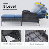 Belord outdoor wicker chaise lounge in 5-position with sturdy frame, part of patio conversation set, supports up to 500 pounds.