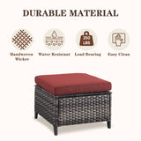 Belord 2-piece patio wicker ottoman set with side tables from the NTC Series, featuring woven wicker design and cushioned tops.