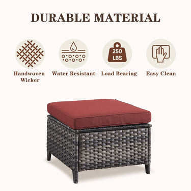 Belord 2-piece patio wicker ottoman set with side tables from the NTC Series, featuring woven wicker design and cushioned tops.