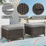 Belord 2-piece patio wicker ottoman set with side table for outdoor conversation, part of NTC series, shown in a cozy patio setting.