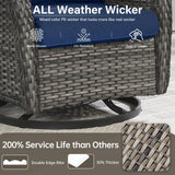 Pair of Belord swivel patio chairs with 360° rotation and 5-inch cushions, part of the NTC Series, shown outdoors with cushions.