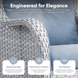 Pair of Belord wicker swivel glider chairs with 5-inch cushions, 360° rotation, suitable for outdoor patio conversation sets.