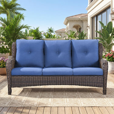 Belord outdoor wicker 3-seater patio sofa from the NTC Series, featuring plush cushions and a stylish design for outdoor relaxation.