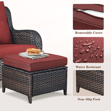 Belord 2-piece patio wicker ottoman set with side tables from the NTC Series, ideal for outdoor conversation and relaxation.