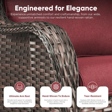 Pair of Belord wicker swivel glider chairs with 5-inch cushions, 360-degree rotation, suitable for patio conversation sets.