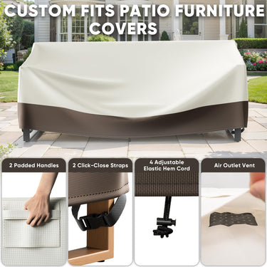 Belord 83-inch waterproof patio sofa cover with UV protection, 600D fabric and click-close straps for outdoor furniture protection.