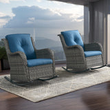 Belord 2-piece patio wicker rocking chairs set with olefin cushions, outdoor furniture for relaxing on the patio.