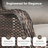Pair of Belord wicker swivel glider chairs with 5-inch cushions, 360° rotation, ideal for patio conversation sets.
