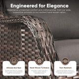 Pair of Belord wicker swivel glider chairs with 360° rotation and 5-inch cushions, suitable for patio conversation sets.