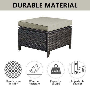 Belord 2-piece patio wicker ottoman set with side tables from the NTC Series, featuring woven design and cushioned tops.