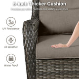 Pair of Belord swivel patio chairs with 360° rotation and 5-inch cushions, part of the NTC Series, shown outdoors.