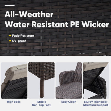 Belord outdoor wicker chaise lounge in 5-position patio conversation set, featuring a sturdy design and comfortable seating.