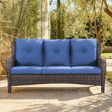 Belord outdoor wicker 3-seater patio sofa from the NTC Series, featuring cushioned seats and a stylish, durable design.