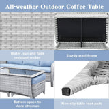 Belord outdoor wicker coffee table with glass top and ottoman storage, part of the patio conversation sets from the NTC series.