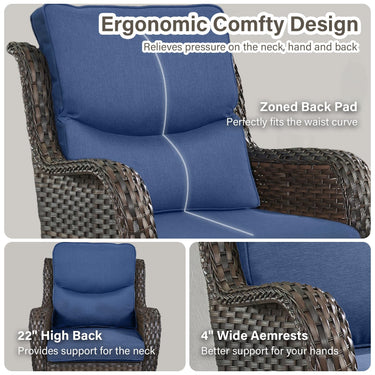 Pair of Belord swivel patio chairs with 360° rotation and 5-inch cushions from the NTC Series, shown outdoors.