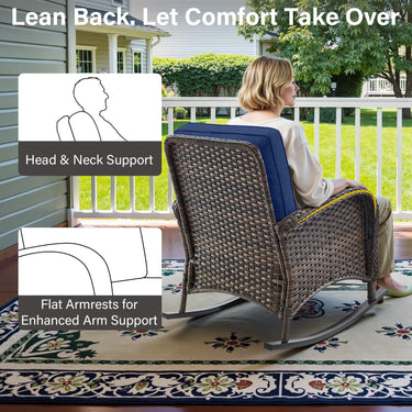 Belord patio single PE wicker rocking chair with thick cushions, outdoor furniture for comfortable relaxation in garden or patio settings