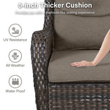 Set of two Belord swivel patio chairs with 360° rotation and 5-inch cushions, part of the NTC Series, shown outdoors.