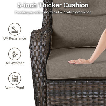 Set of two Belord swivel patio chairs with 360° rotation and 5-inch cushions, part of the NTC Series, shown outdoors.